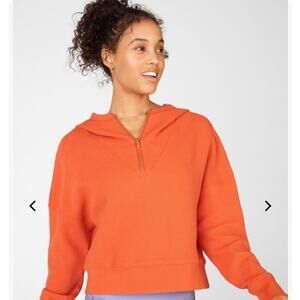 Fabletics Lizzie Half Zip Hoodie Women’s M Orange Waffle Knit Pullover